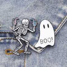 Broche de la serie de Halloween, punk retro, calavera para beber una bebida, BOO little ghost, insignia de vaquero 2024 - compra barato