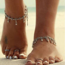 Pulseira de tornozeleira feminina, tornozeleira prateada com múltiplas camadas, com borlas, sandálias descalças, bracelete de tornozeleiras, joias para praia e pé 2024 - compre barato