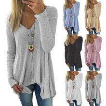 Lady Casual Autumn Winter Sweater Solid Color Knitted V Neck Long Sleeve Sweater Irregular Loose Pullover Sweater pull femme 2024 - buy cheap