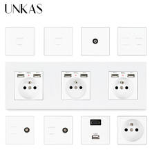 Unkas tomada francesa 3 gang, tomada dupla usb + hdmi, porta compatível usb 3.0 jack tv rj11 telefone rj45, internet pc, painel de saída de plástico 2024 - compre barato