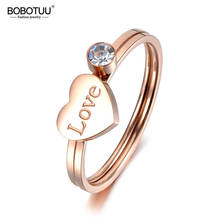 BOBOTUU Trendy 2 In 1 Titanium Stainless Steel Love Heart Ring Rose Gold CZ Crystal Anniversary Rings For Women Girls BR19026 2024 - buy cheap