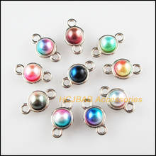 30 New Round Charms Colored Acrylic Dull Silver Plated Smooth Connectors 11x19.5mm 2024 - buy cheap