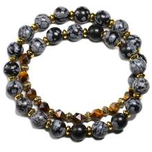 Natural Snowflake Obsidian 27 Beads Mala Bracelets Double Loop Meditation Yoga Health Bracelet Golden 8MM 2024 - buy cheap
