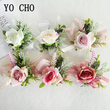 YO CHO-pulsera de seda con ramillete para dama de honor, brazalete de flores para boda, ojal, boda, novio, ramillete 2024 - compra barato