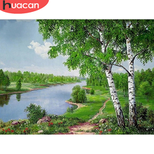 HUACAN-pintura de diamante completo, bordado de paisaje de Río, punto de cruz, decoración, con diamantes 2024 - compra barato