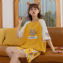 BZEL 2021 New Women Pajamas Set Cartoon Pattern Short Sleeves Shorts Yellow Cotton Pijamas Mujer Comfort Sleepwear Loose Pyjamas 2024 - buy cheap