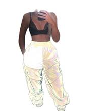 Pantalones de hip hop de cintura alta para mujer, joggers reflectantes llamativos, ropa informal suelta, largos, paquete 2024 - compra barato