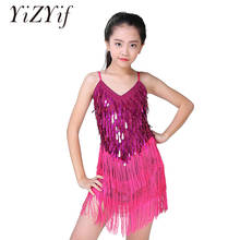 Kids Girls Sequin Tassel Skirt Latin Dance Costumes Salsa Ballet Tango Rumba Ballroom Dancewear Spaghetti Shoulder Straps Dress 2024 - buy cheap