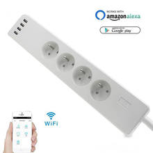 Power Strip WiFi Smart Plug 4 EU France standard AC Socket ,Remote Control Outlet with 1.8m Extension Cord Independent Switch 2024 - buy cheap