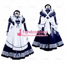 fondcosplay adult sexy cross dressing sissy maid long lockable black thin PVC vinyl dress Uniform white apron Tailor-made[G1803] 2024 - buy cheap