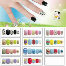 24PCS Kids Children Girl Fake Nails Cows Full Cover Cute Cartoon False Nail Tips Animal Image Detachable Nails Art Tool 2024 - buy cheap