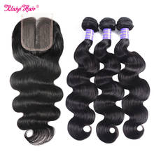 Klaiyi Hair Body Wave Bundles With Closure Brazilian Remy Hair Extension 100% Human Hair Bundles With 4x1 T Part Lace Closure 2024 - buy cheap