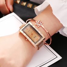 Relógio feminino retangular formato de caixa, relógio de pulso fecho magnético quartzo 2024 - compre barato