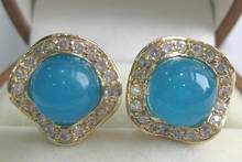 wholesale fashion jewelry pretty 8mm round blue Natural jade & crystal 18kgp earring 2024 - buy cheap