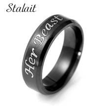 6mm romántico de acero de titanio de grabado carta de su belleza Her Beast, anillo para hombres y mujeres de boda anillos de joyería 2024 - compra barato