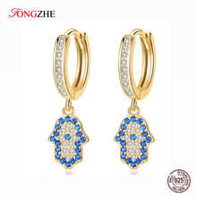 TONGZHE Pure 925 Sterling Silver Hamsa Hand Drop Earrings for Women Blue Evil Eye Lucky Earring CZ Turkish Jewelry Girl Gift 2024 - buy cheap