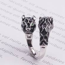 Enameled Black Panther Double Heads Finger Ring Green Eyes Copper Leopard Animal Finger Ring for men women party 2024 - buy cheap