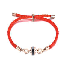 Pulseira de corda vermelha feminina, bracelete clássico de aço inoxidável branco, preto, cristal cz, números romanos, joia b19010 2024 - compre barato