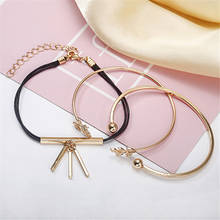 Cross-border hot European and American fashion minimalist ladies new leaves 3 piece black leather bracelet  factory 2024 - buy cheap