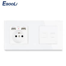 Esooli painel de vidro francês padrão tomada de parede com 2 usb + rj45 internet computador conector e rj11 telefone tomada 2024 - compre barato