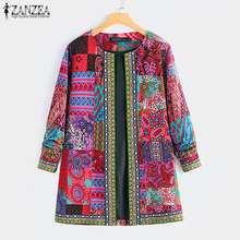 2022 ZANZEA  Autumn Thin Coats Women's Ethnic Printed Cardigan Open Stitch Jackets Casual Long Sleeve Overcoats 2024 - buy cheap