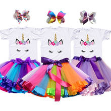 Girls Summer Dresses For Kids Printed Tutu Princess Dress Children Birthday Party Rainbow Clothes Unicorn Costume 2024 - buy cheap