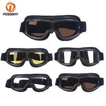 Possbay óculos preto retrô para motocicleta, óculos de piloto moto, capacete de couro, ski, para homens e mulheres, universal 2024 - compre barato