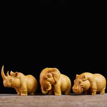 1 Набор, носорог, слон, гиппопотам, фигурки африканских животных, резьба из самшита, фигурки ручной работы 2024 - купить недорого