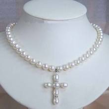Бесплатная доставка> Ювелирные изделия 7-8 мм жемчужный и жемчужный крест кулон ожерелье 2024 - купить недорого