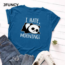 Женская футболка JFUNCY, хлопковая Футболка большого размера с принтом ленивой панды, летняя футболка с коротким рукавом 2024 - купить недорого
