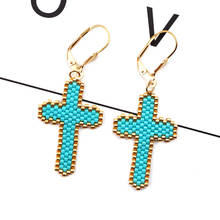 Fairywoo cruz brinco miyuki frisado pendientes ouro feminino religioso gota brinco jóias de aço inoxidável presentes de luxo para o amante 2024 - compre barato