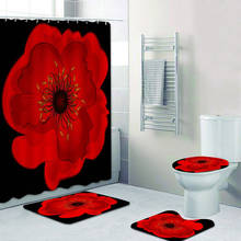 Cortina de ducha de Amapola roja y negra, alfombrilla de baño con amapolas florales en 3D, cortina de baño para bañera, alfombra, cubierta de inodoro, regalo 2024 - compra barato