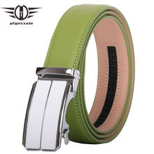 Plyesxale-cinturones de piel auténtica para hombre, cinturón Formal de negocios, de diseñador de lujo, color verde, a la moda, B104 2024 - compra barato