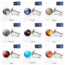 Joyería Solar Moon Mars para hombre, gemelos para camisa, cabujón de cristal plateado, gemelos franceses, joyería astronómica 2024 - compra barato