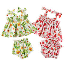 Summer Toddler Infant Baby Girls Clothes Fashion Strawberry Floral Printed Bowknot Strap Tops Pp Pants Shorts Outfits Set#p4 2024 - buy cheap