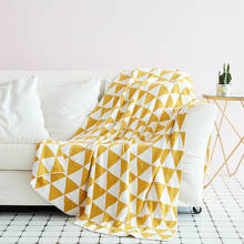 Manta de hilo de punto de algodón, manta geométrica a cuadros para sofá, colcha decorativa en la cama, amarillo y gris, 130x160cm 2024 - compra barato