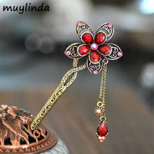 Vintage Women Hair Jewelry Rhinestone Flower Hair Stick Antique Bronze Plating Hairpins For Women 2024 - buy cheap