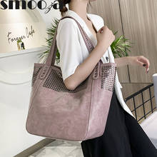 SMOOZA Casual Women Handbag And Purse Large Capacity Tote Bag High Quality Lady Bag Vintag Soft Pu Leather Rivet Shoulder Bags 2024 - buy cheap