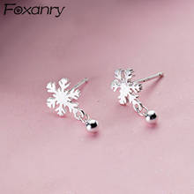 Foxanry-pendientes de plata de ley 925 con forma de copo de nieve cepillado para mujer y parejas, joyería sencilla para fiesta de navidad, regalos 2024 - compra barato