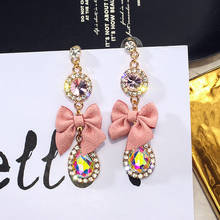 Pendientes románticos con forma de lazo para mujer y niña, aretes colgantes de cristal brillante de piedra CZ, aretes de gota de agua, joyería encantadora para la oreja 2024 - compra barato