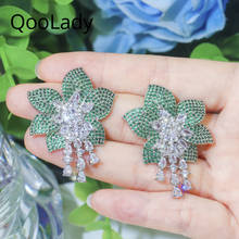 QooLady 2020 Newest Large Fancy Flower Micro Pave Green Cubic Zirconia Queen Earring Luxury Women Dress Jewelry Accessories E191 2024 - buy cheap