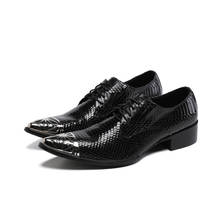 Men Wedding Shoes Black Snakeskin Pattern Leather Business Shoes Metal Pointed Toe Men Party Shoes Lace Up Men Shoes Official 2024 - buy cheap