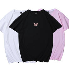 Camiseta feminina de verão, estampa gráfica de borboleta, camiseta grande de algodão, de manga curta, para mulheres 2024 - compre barato