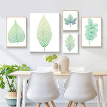 Lienzo de planta con hojas verdes para decoración nórdica, pintura moderna minimalista, pósteres de pared e impresiones artísticos, imágenes de pared para sala de estar 2024 - compra barato