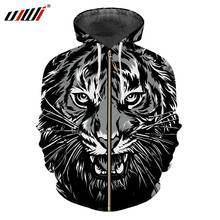 UJWI Man Black White Funny Animal Casual 3D Printed Zip Hoodies Tiger Pattern Unisex Wholesale Oversized 5XL 2024 - buy cheap