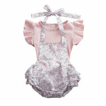 Conjunto de roupas para meninas recém-nascidas, 2 peças, macacão manga plissada com estampa floral + shorts 2024 - compre barato
