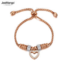 JeeMango Titanium Stainless Steel White Rhinestone Chain & Link Bracelets For Women Love Heart Adjustable Size Bracelet JB20053 2024 - buy cheap