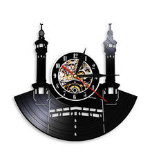 Islamic Vintage Wall Clock Muslim Architecture Vinyl Record Wall Clock Battery Operated Famous City Mecca Wall Sign Home Decor 2024 - buy cheap