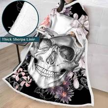 Lannidaa 3D Printed Black Sugar Skull Floral Throw Blanket Wearable With Sleeves Plush Thick Warm Sofa Lazy Read Game TV Blanket 2024 - buy cheap