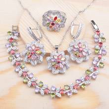 2020 New  Multicolor Zirconia Silver Plated Jewelry Set For Women Engagement Gift Bracelet Necklace Pendant Earrings Ring QS0706 2024 - buy cheap